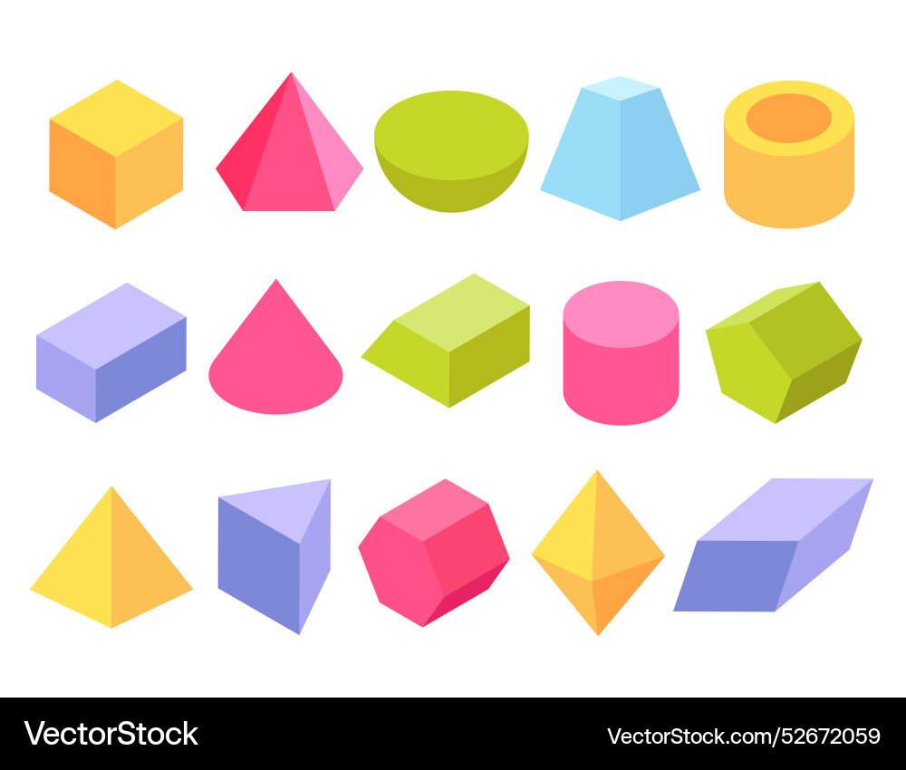 Geometric 3d basic shapes set Geometric 3d basic shapes set Vector Image