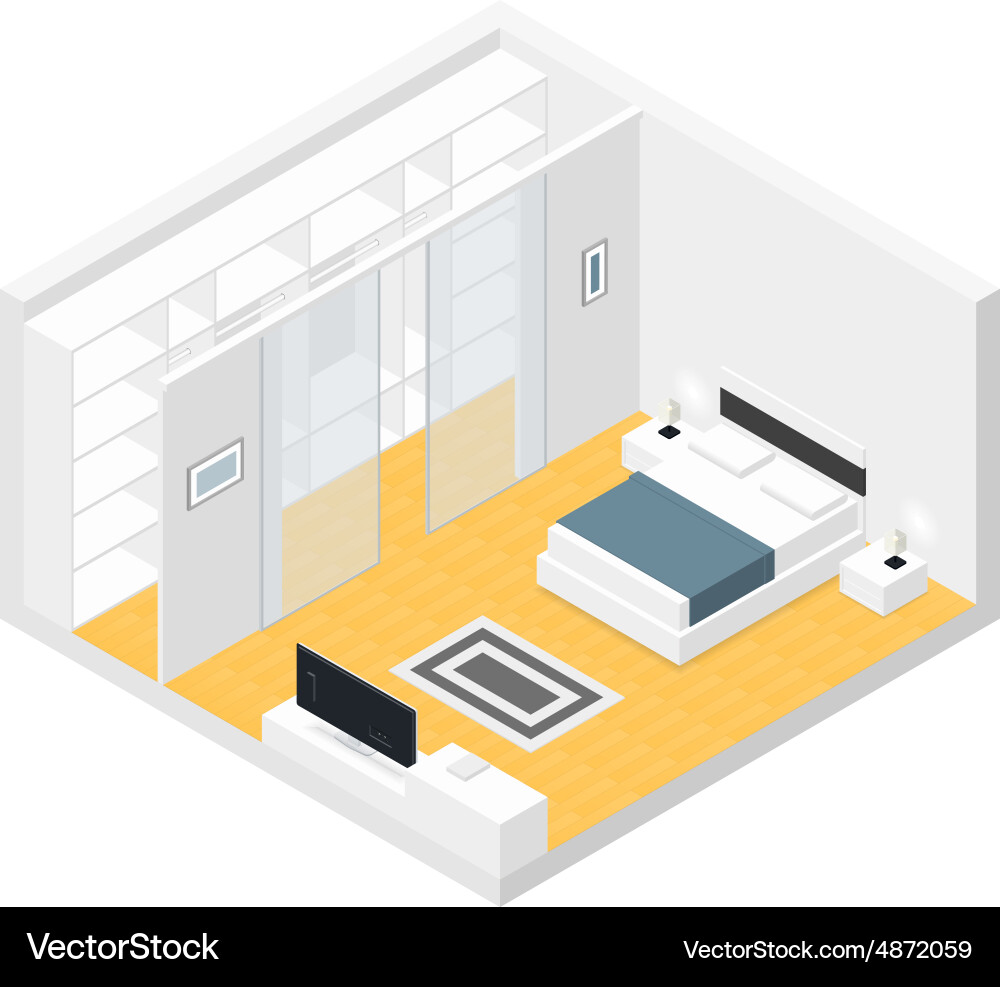 Isometric Bedroom Interior Set Royalty Free Vector Image