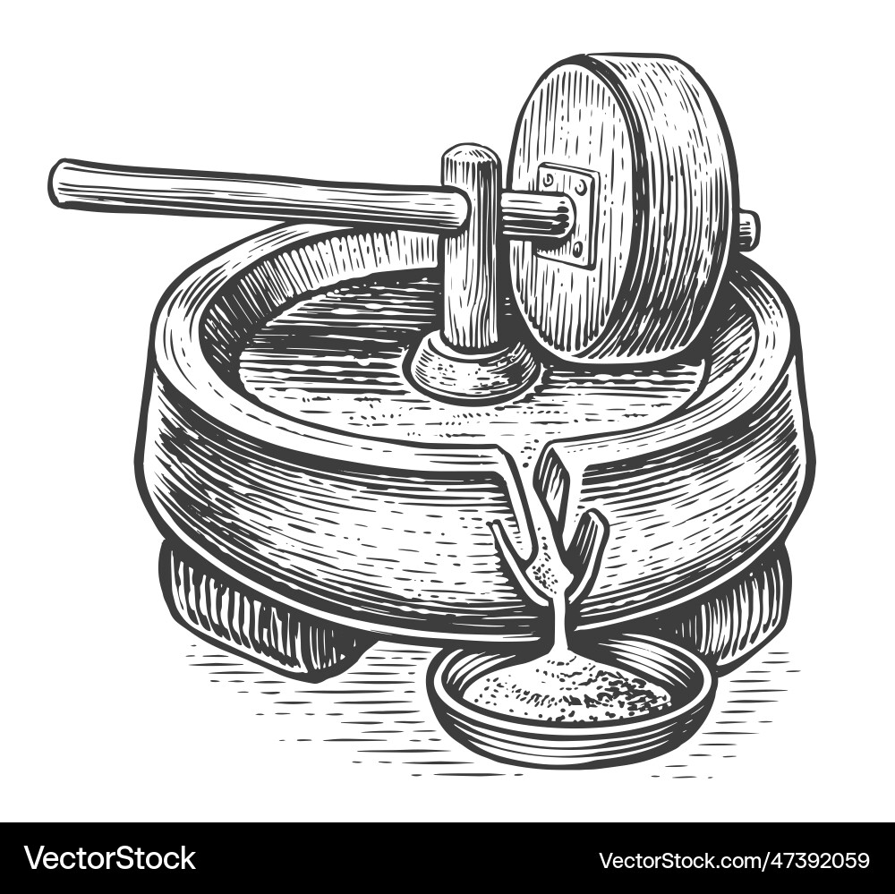 Manual old millstone hand millstones for grain Manual old millstone hand millstones for grain vector image