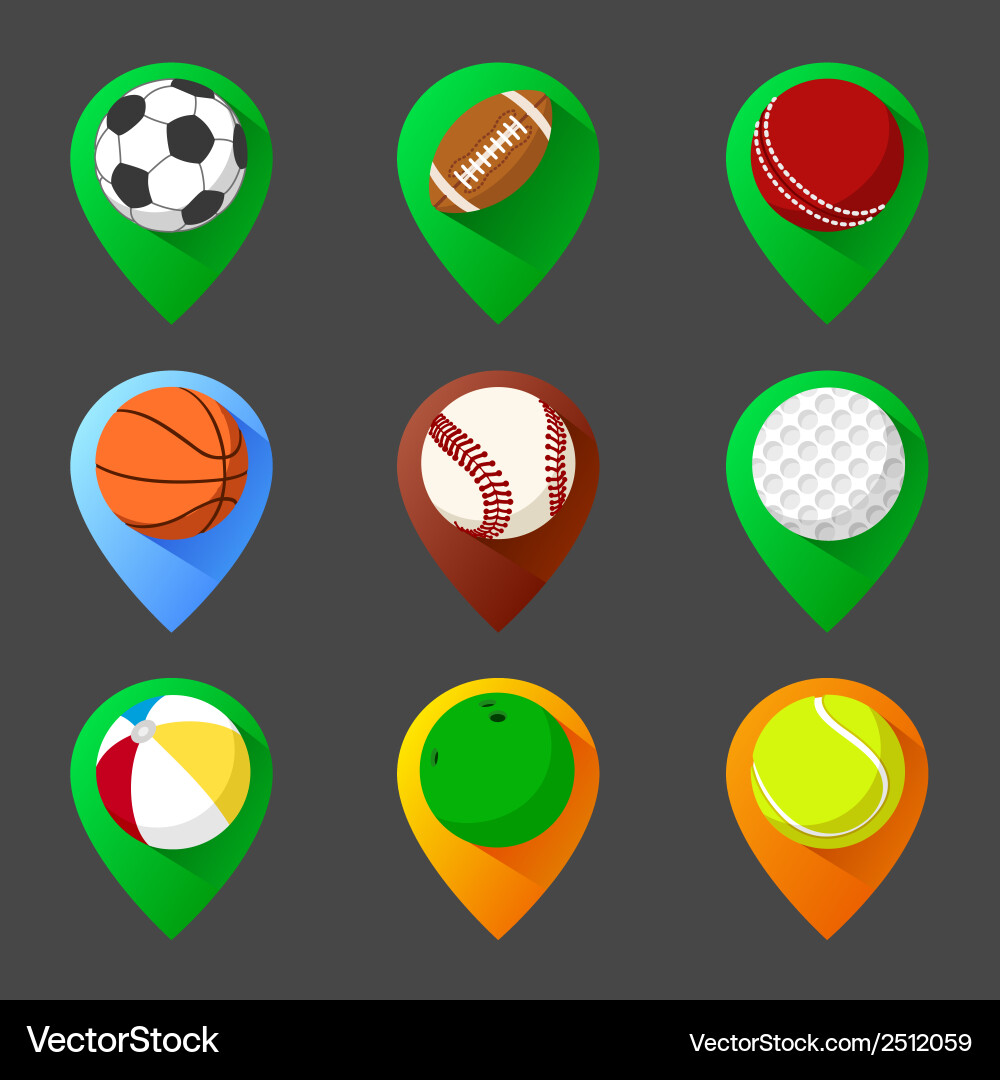 Mapping geo tag pin icon set with balls Vector Image