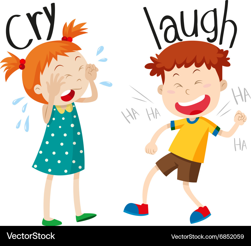 Opposite adjectives cry and laugh Royalty Free Vector Image