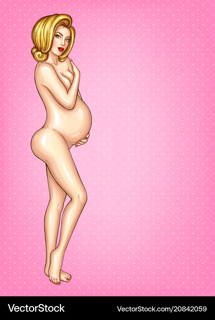 Pop art young naked pregnant woman Pop art young naked pregnant woman vector image