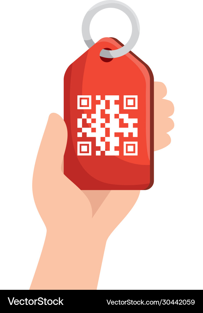 Qr code over label and hand design Vector Image