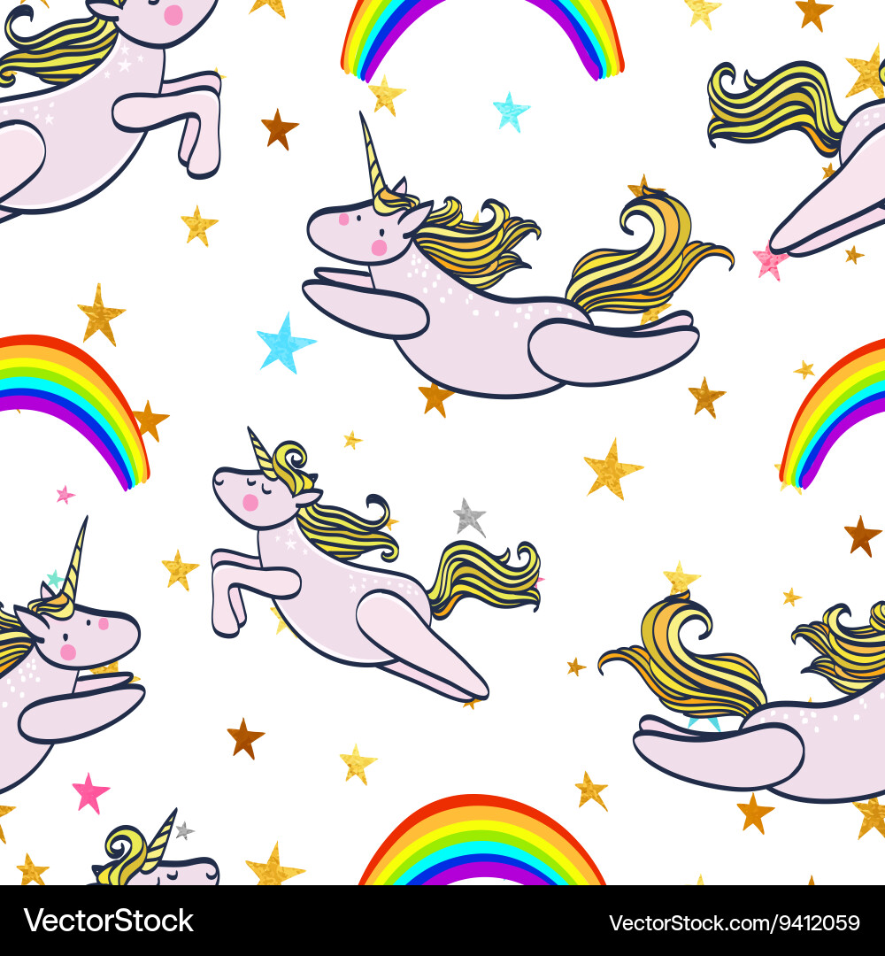 Seamless pattern with magic unicorn and rainbow vector image