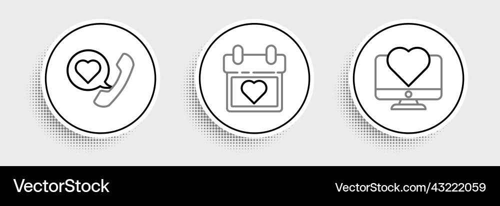 Set line computer monitor with heart telephone Set line computer monitor with heart telephone vector image