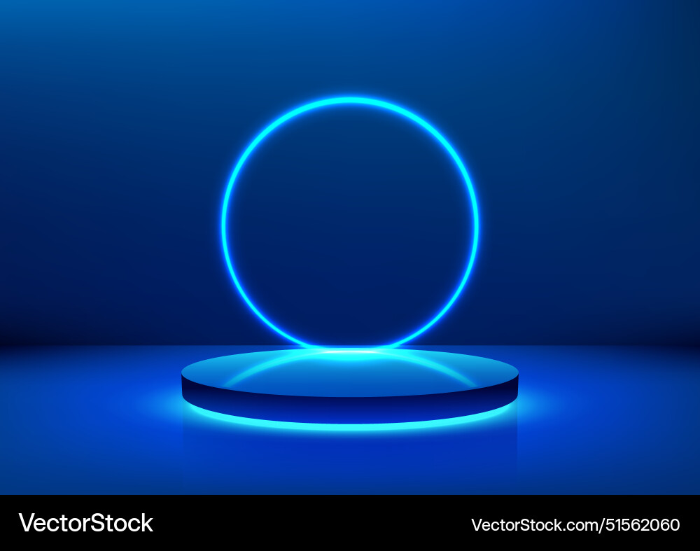 3d blaues Podium mit Neonlichtkreis leuchtet 3d blaues Podium mit Neonlichtkreis leuchtet vektorbild