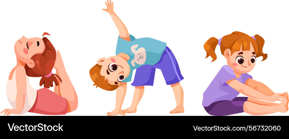 Children engaging in yoga poses to improve Children engaging in yoga poses to improve Vector Image