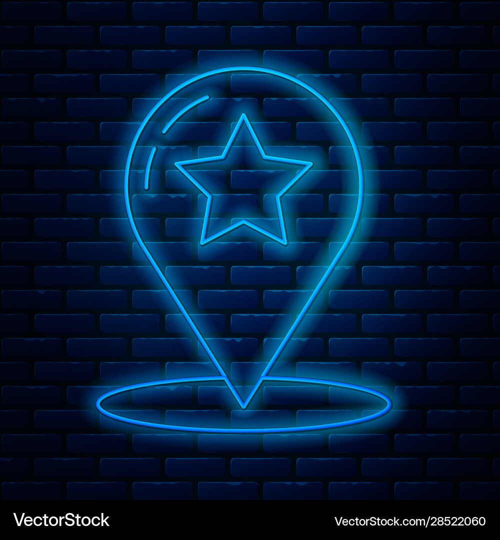 Glowing neon line map pointer with star icon Glowing neon line map pointer with star icon Vector Image