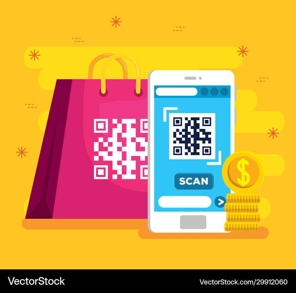 Scan qr code with smartphone and bag shopping Scan qr code with smartphone and bag shopping vector image