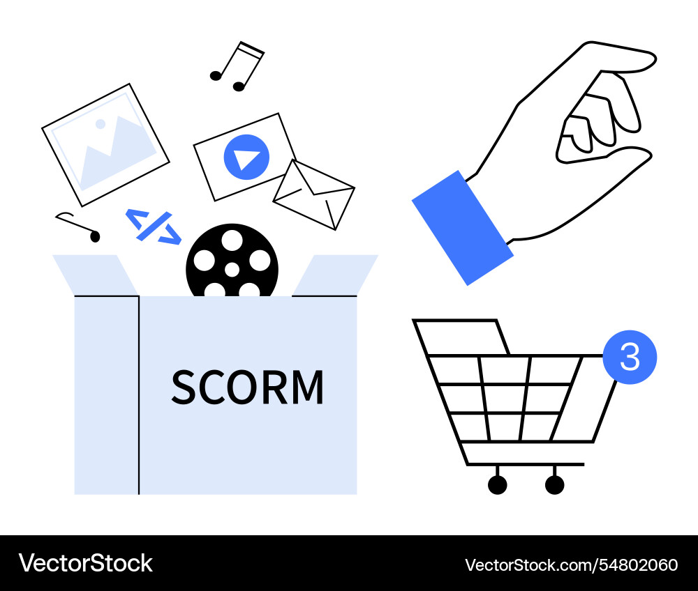 Scorm components in a box with hand selecting Scorm components in a box with hand selecting vector image