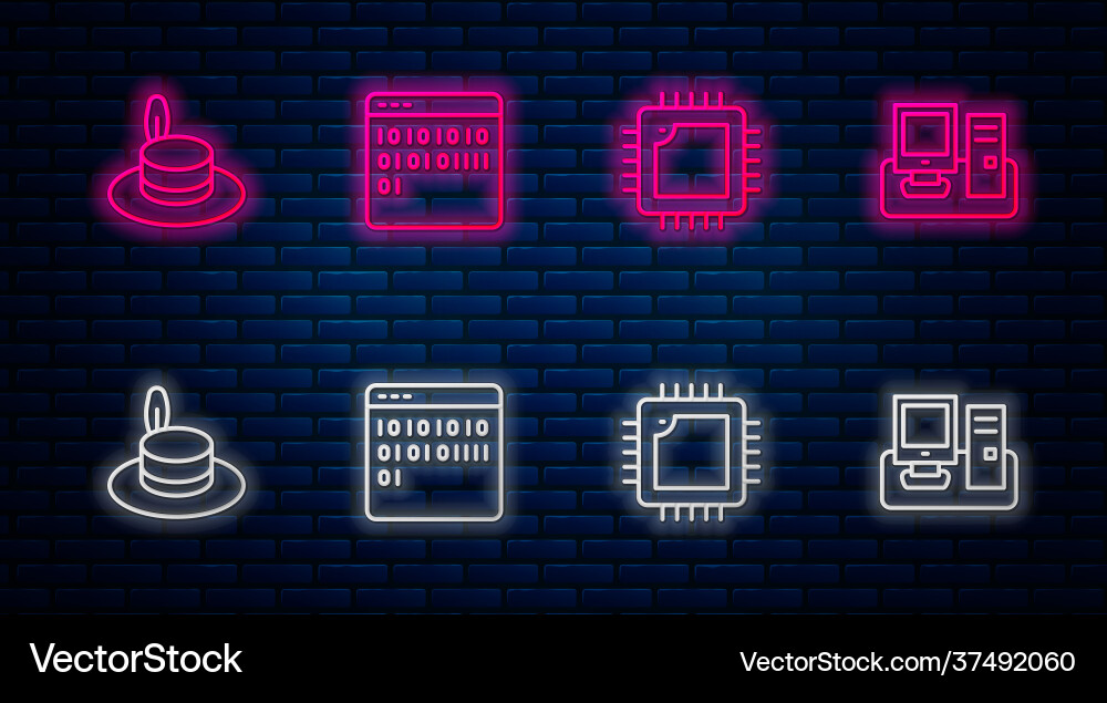 Set line binary code processor with cpu man hat Set line binary code processor with cpu man hat vector image