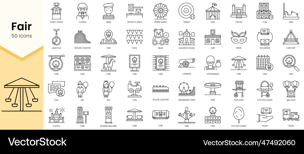 Simple outline set of fair icons linear style Simple outline set of fair icons linear style Vector Image