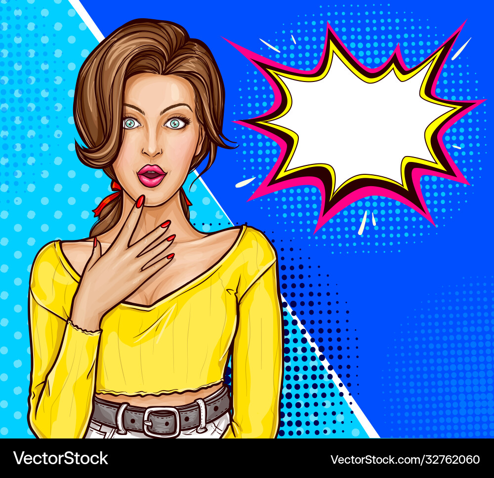 Surprised woman with wide open eyes and mouth vector image