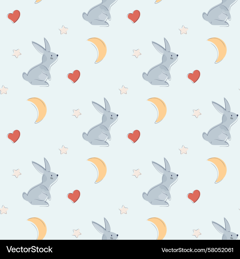 Charming Rabbit & Moon Pattern Vector Image