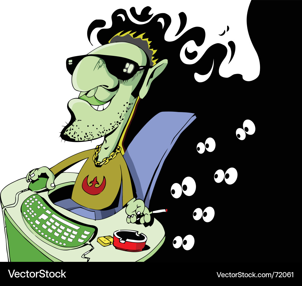 Cool Guy with Computer Vector Image