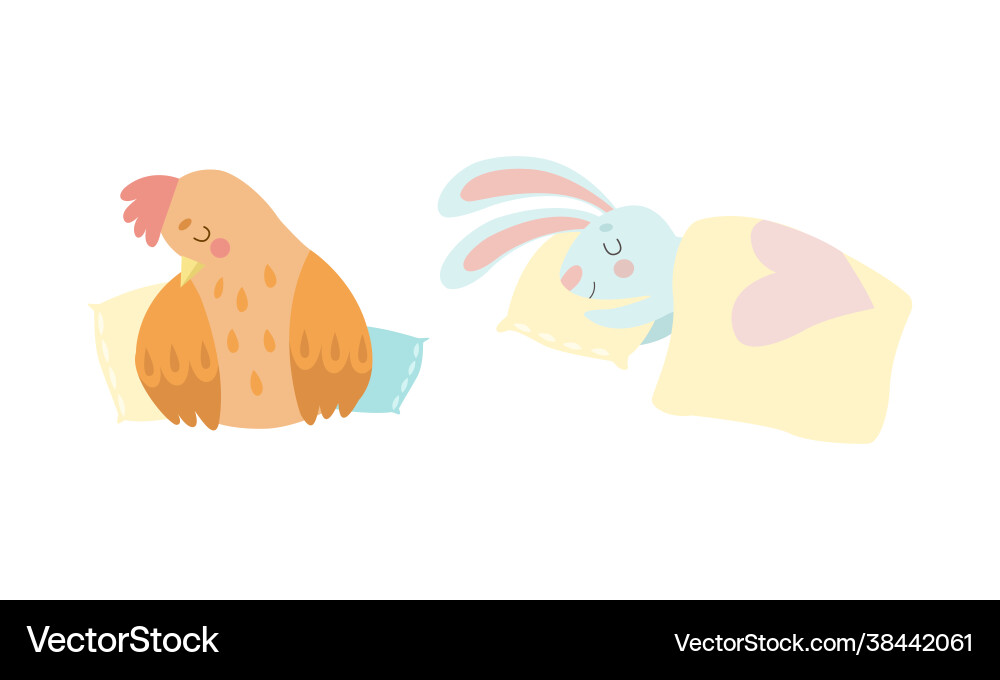 Cute baby animals sleeping in beds set adorable Cute baby animals sleeping in beds set adorable vector image