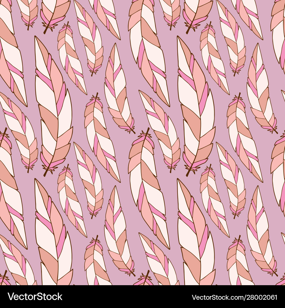 Feathers seamless pattern on pink background vector image