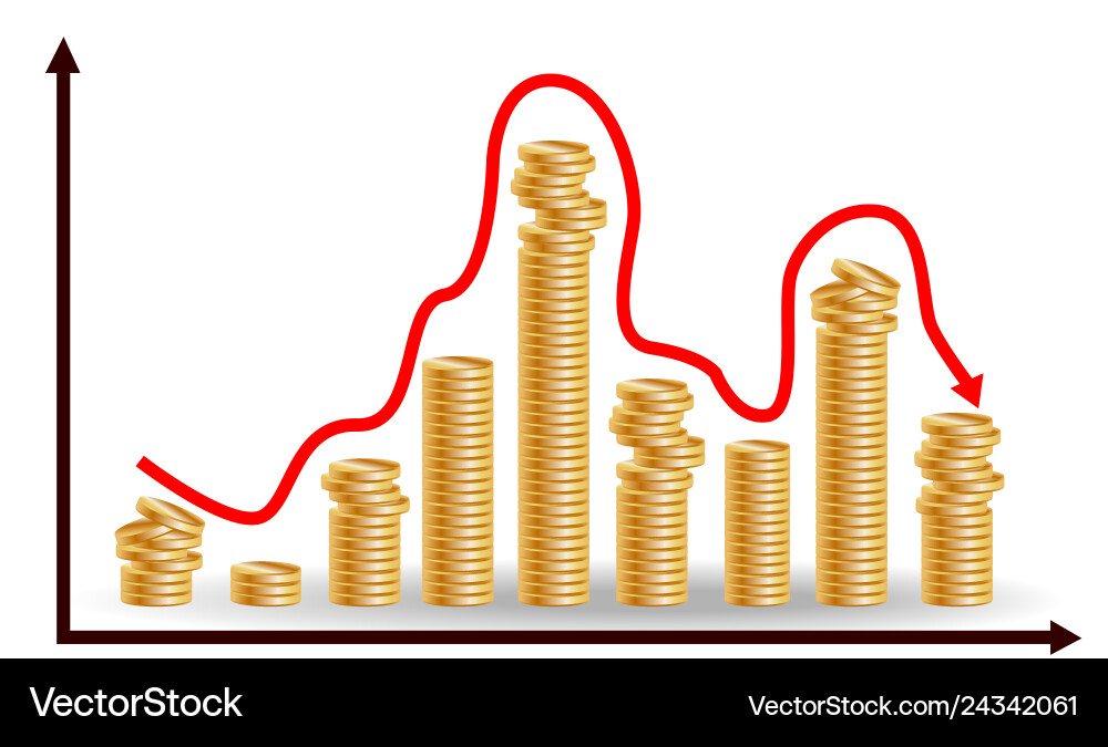 Financial Decline: Falling Coins & Graph vector image