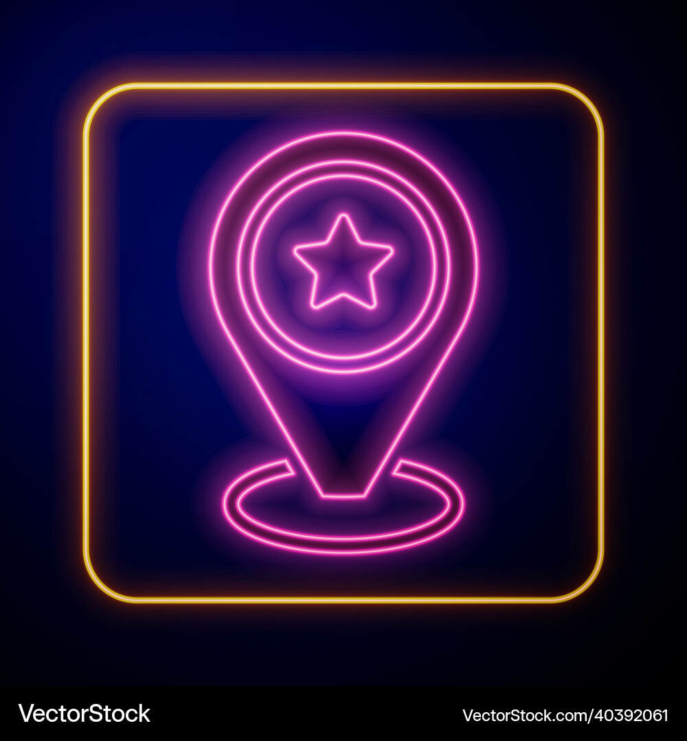 Glowing neon map pointer with star icon isolated Glowing neon map pointer with star icon isolated vector image