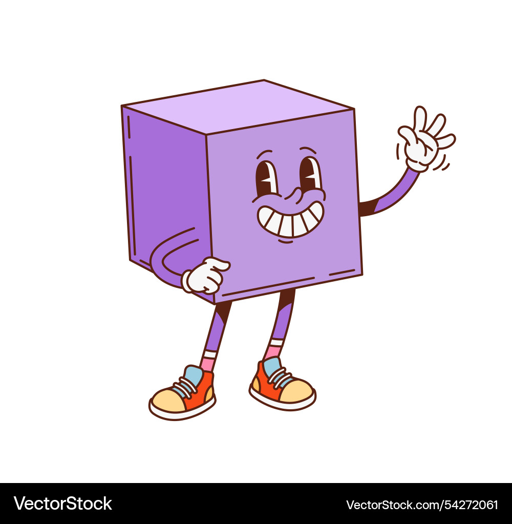 Groovy math cube geometric figure character Groovy math cube geometric figure character vector image