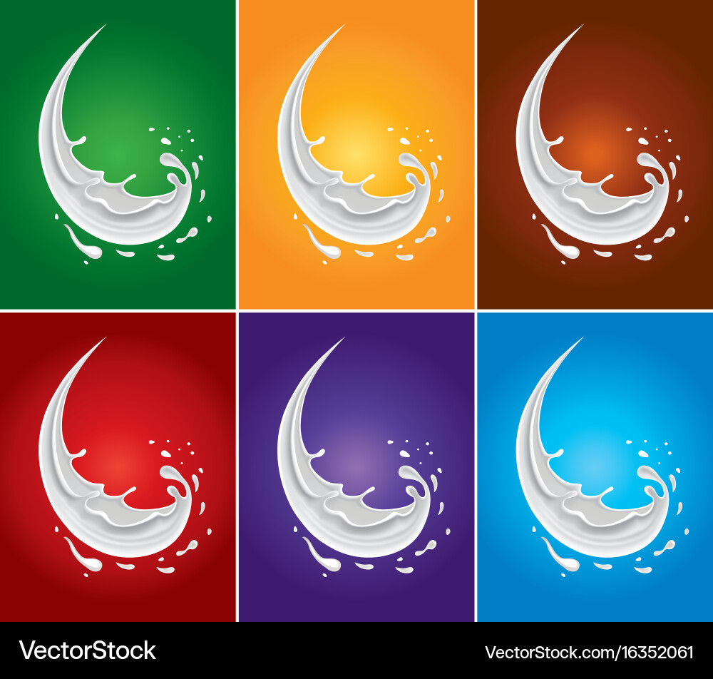 Milk splash with different color backgrounds Vector Image
