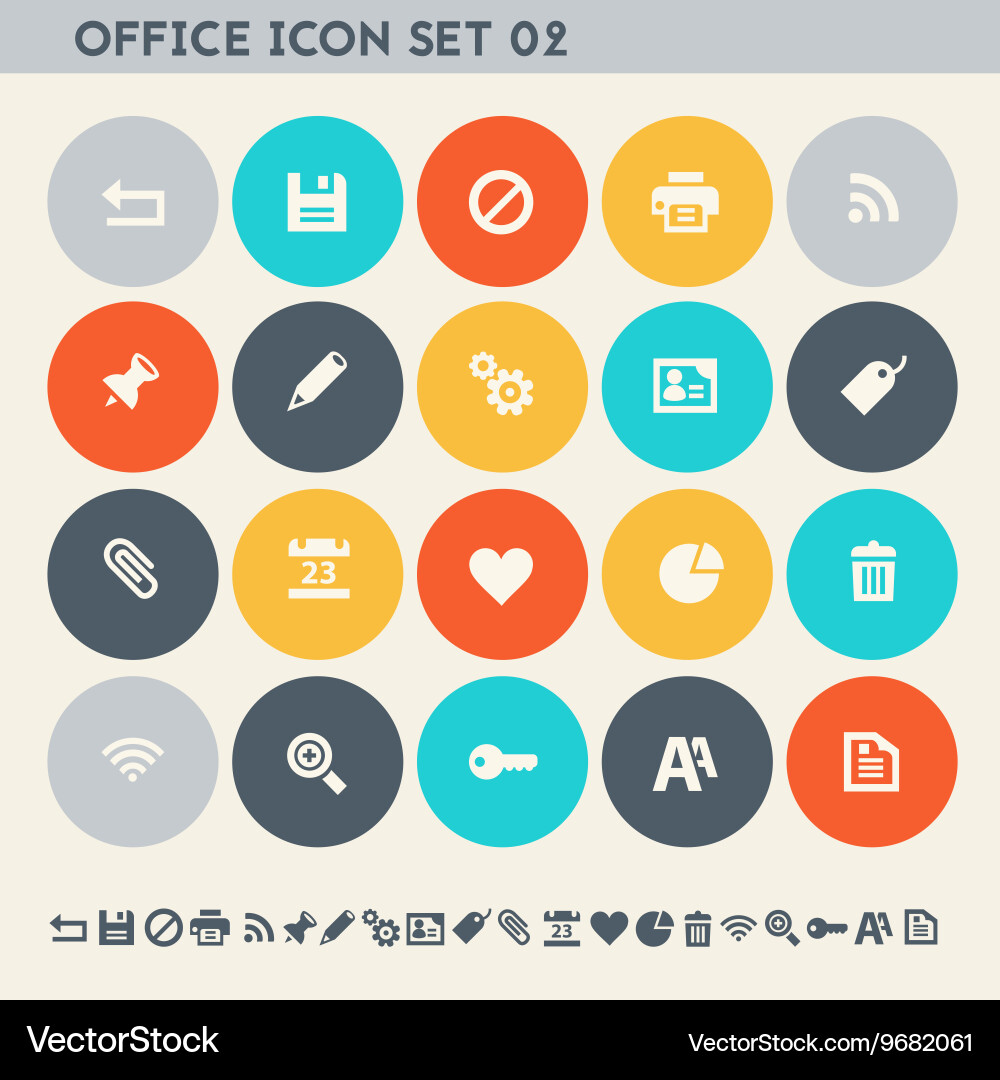 Office 2 icon set multicolored flat buttons Vector Image