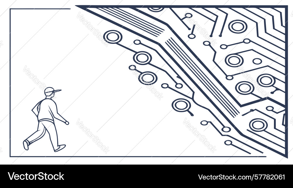 Person walking on circuit path navigating digital vector image