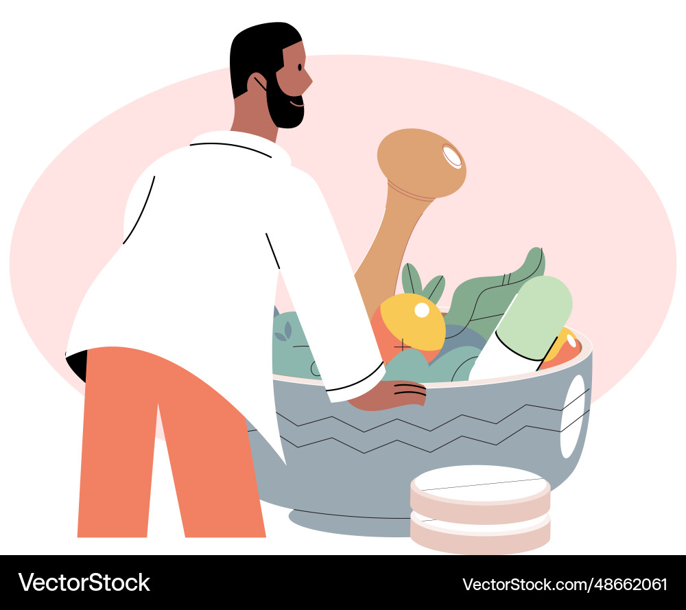 Prepare herbal decoration or tincture man cook Prepare herbal decoration or tincture man cook vector image