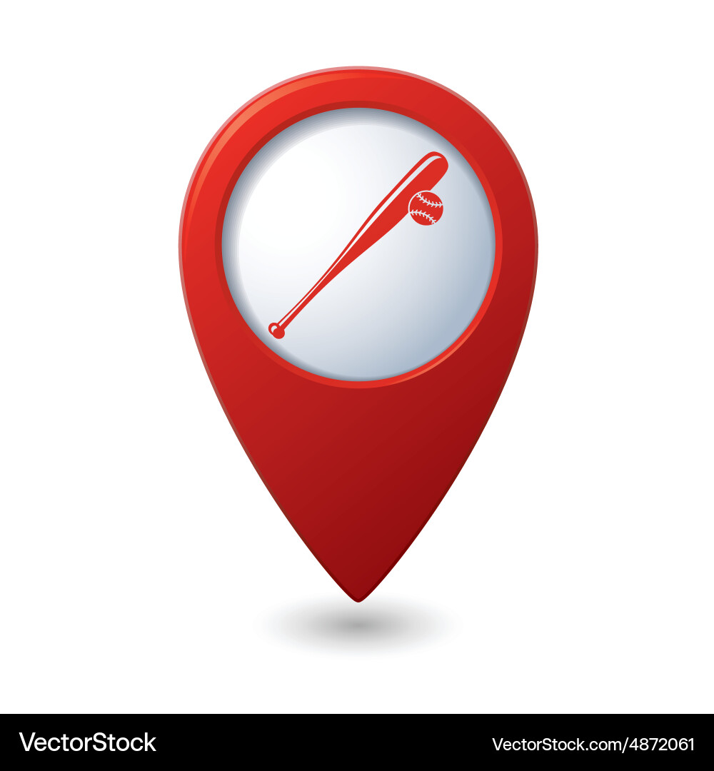 Red map pointer with baseball icon vector image