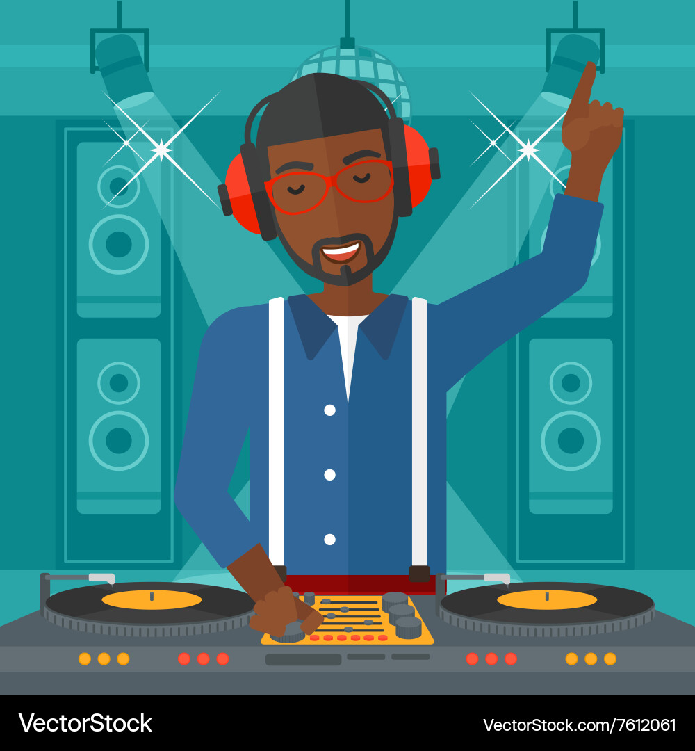Smiling dj with console Vector Image