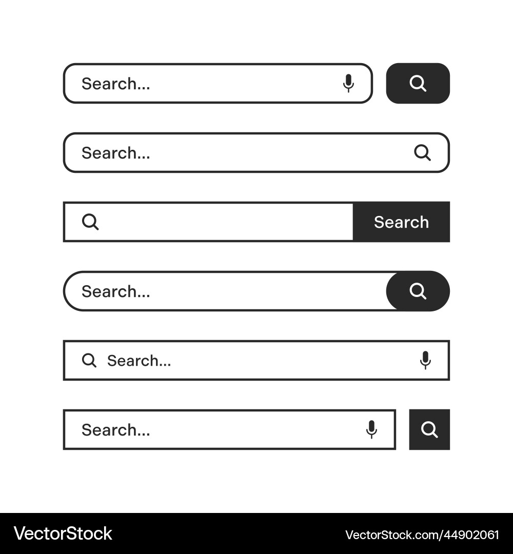 Various search bars with outline border internet Various search bars with outline border internet Vector Image