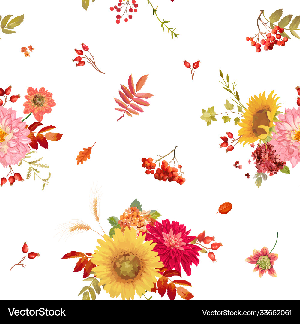 Watercolor Autumn Floral Pattern Vector Image