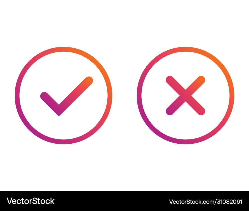 Yes and no gradient checkmarks colorful correct Yes and no gradient checkmarks colorful correct vector image