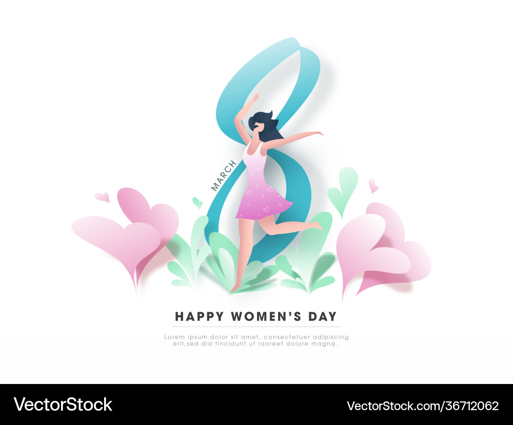 8 march happy womens day text with modern cartoon Vector Image