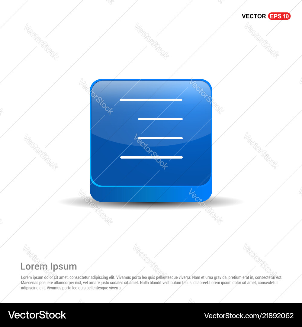 Align text icon - 3d blue button Vector Image