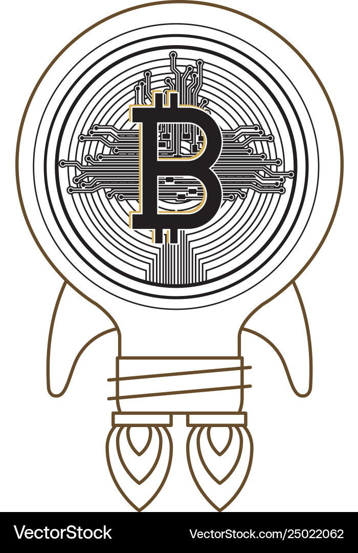 Bitcoin with circuit lines and rocket Vector Image