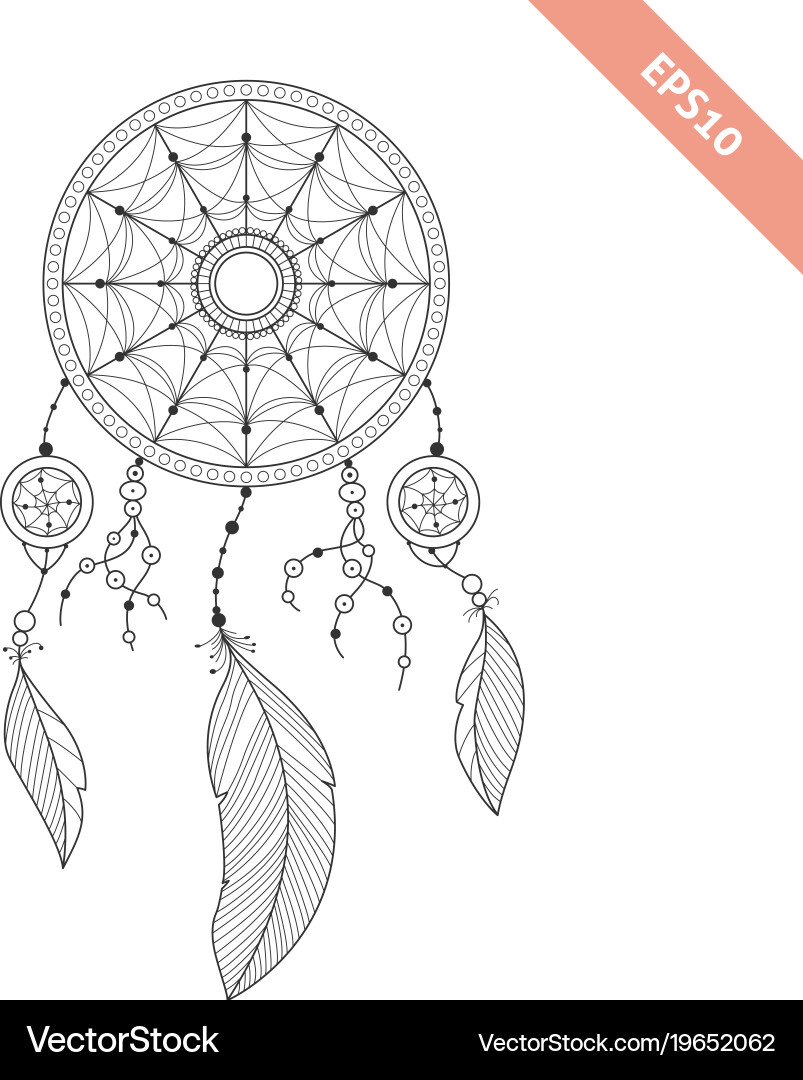 Black Line Dream Catcher – Royalty-Free Vector | VectorStock, image size:803x1080