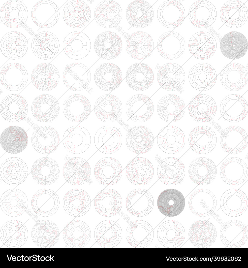Circle circular maze labyrinth riddle game set Circle circular maze labyrinth riddle game set vector image
