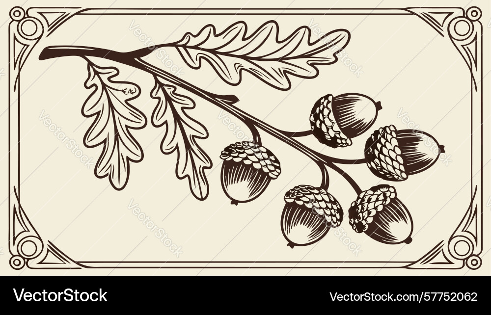 Classic oak acorn frame design generative ai Vector Image