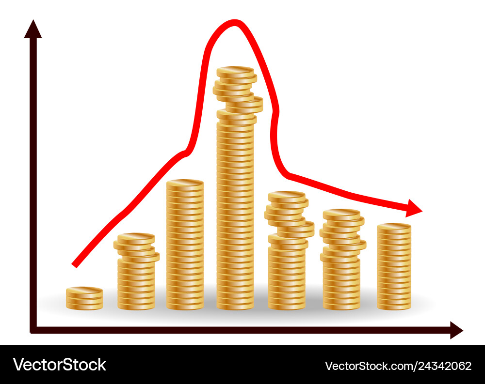 Decreasing piles of coins with going down graph vector image