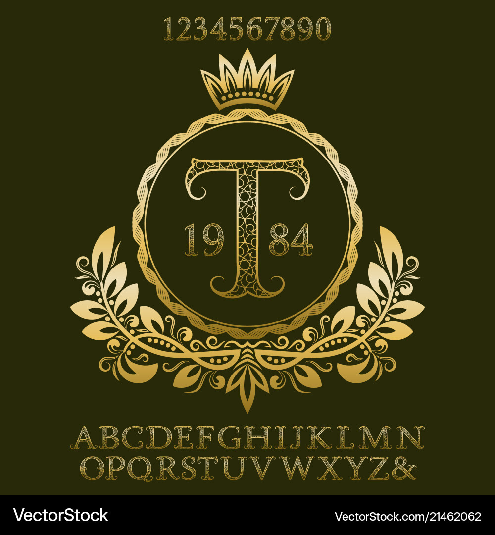 Golden patterned letters and numbers with monogram Golden patterned letters and numbers with monogram vector image