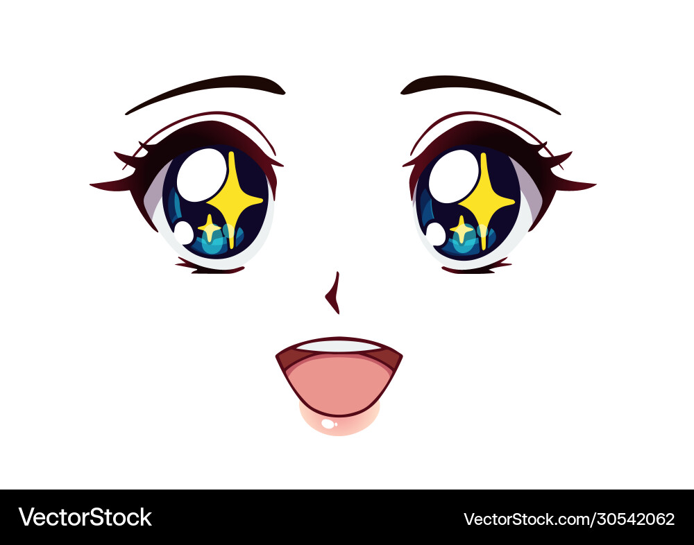 Happy anime face manga style big blue eyes Happy anime face manga style big blue eyes vector image