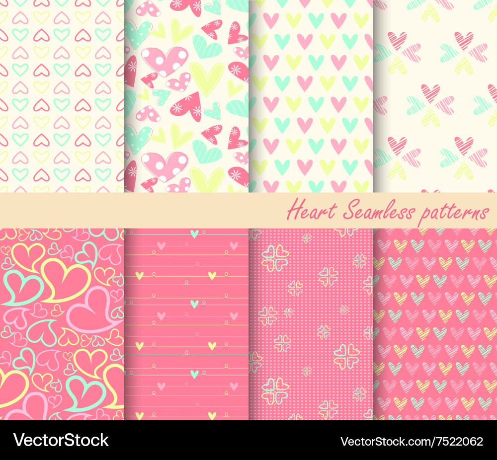 Heart retro different seamless patterns vector image