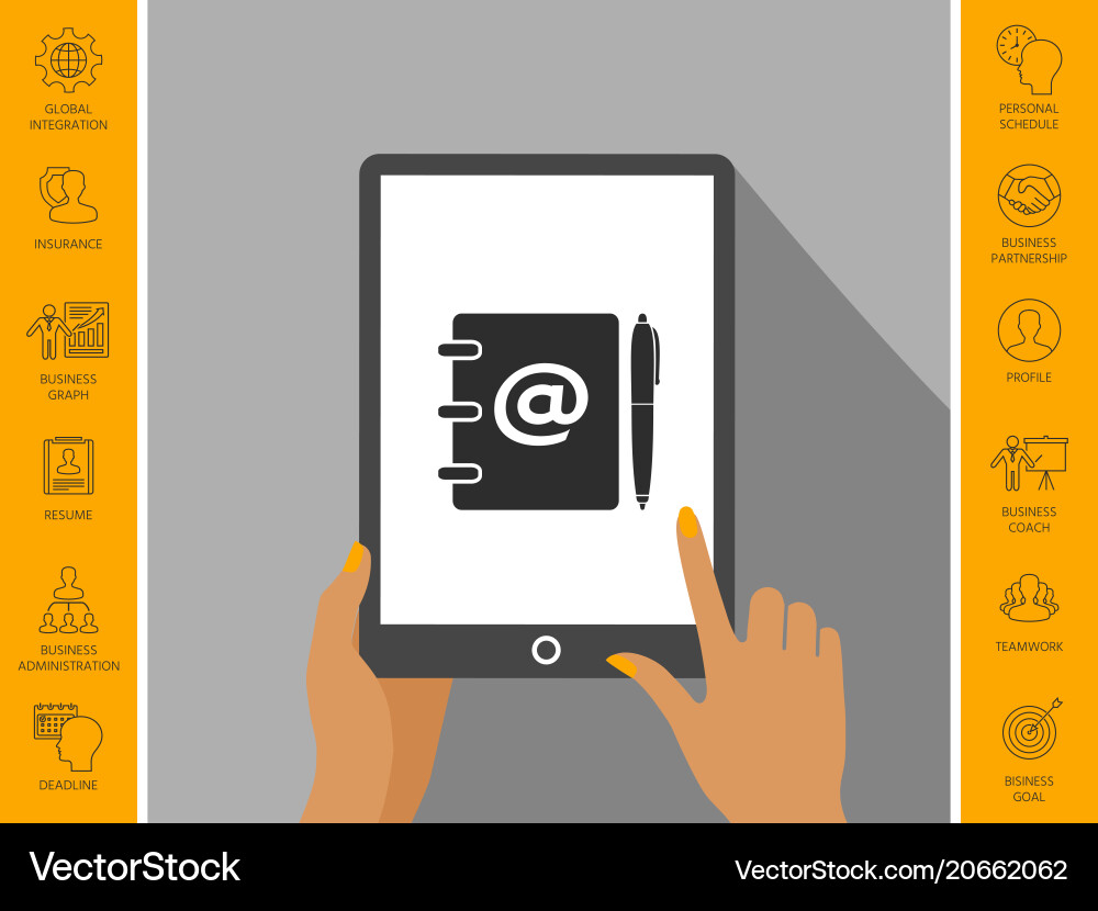 Notebook address phone book with email symbol Notebook address phone book with email symbol vector image