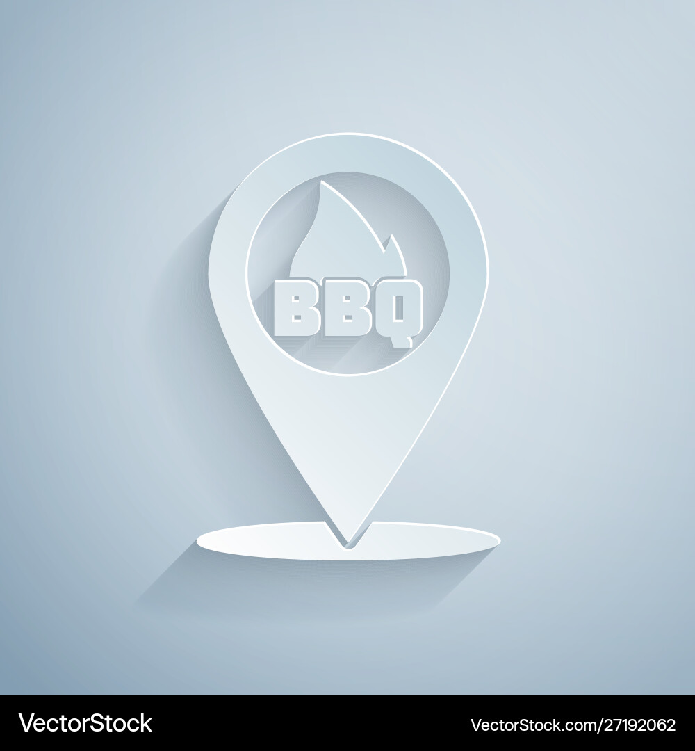 Paper cut map pointer with barbecue icon isolated Paper cut map pointer with barbecue icon isolated vector image