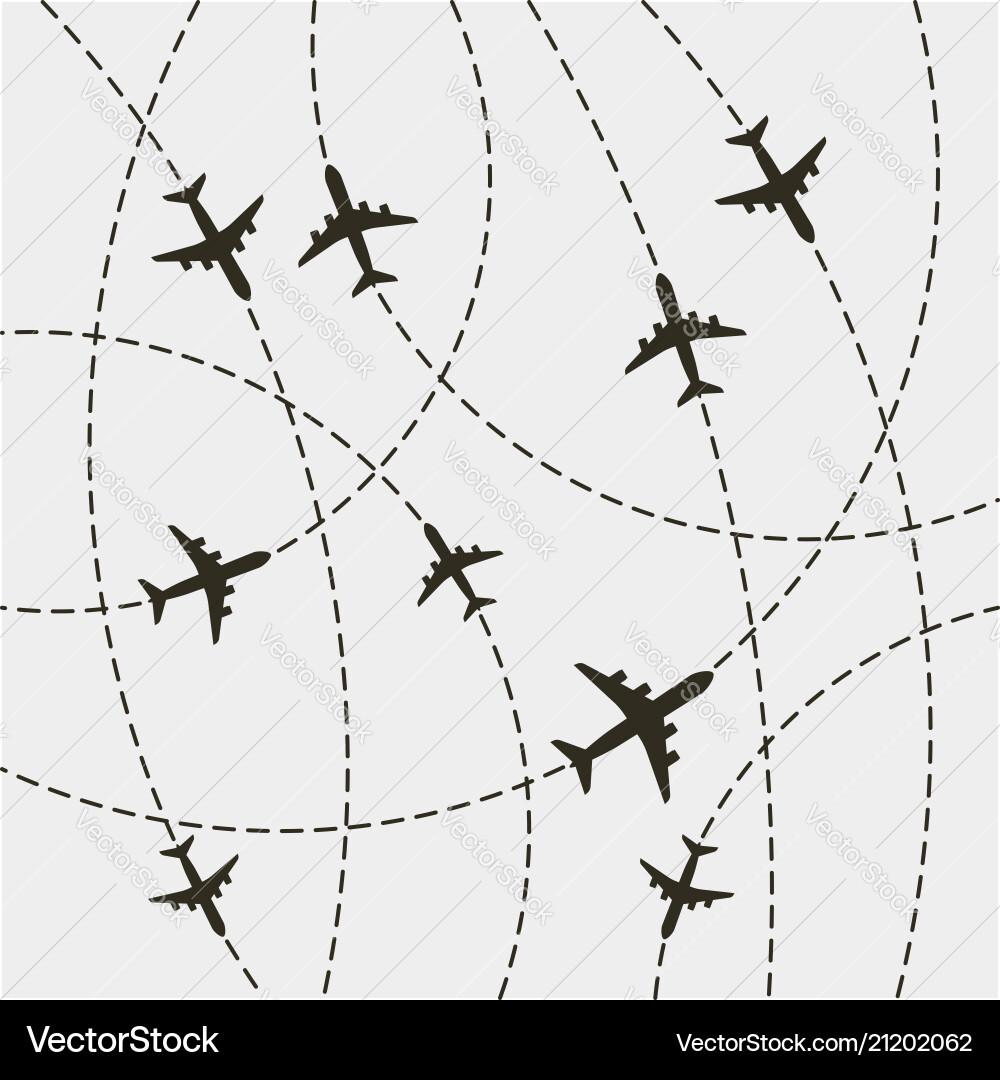 Plane with dashed path lines airplane flight Plane with dashed path lines airplane flight vector image