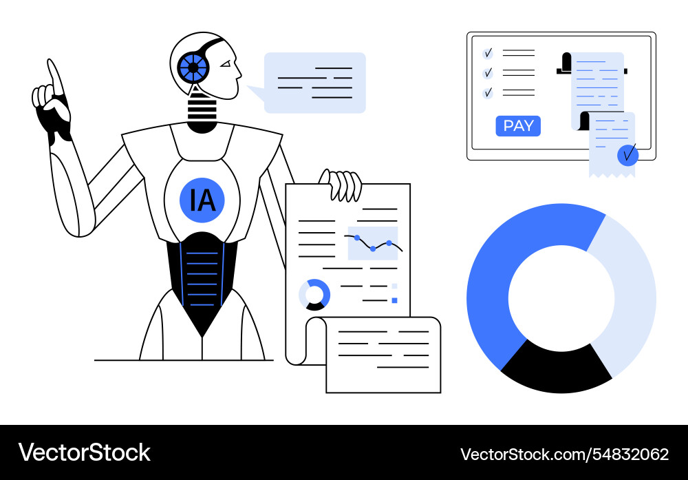 Robot presenting data analytics automated report Robot presenting data analytics automated report Vector Image