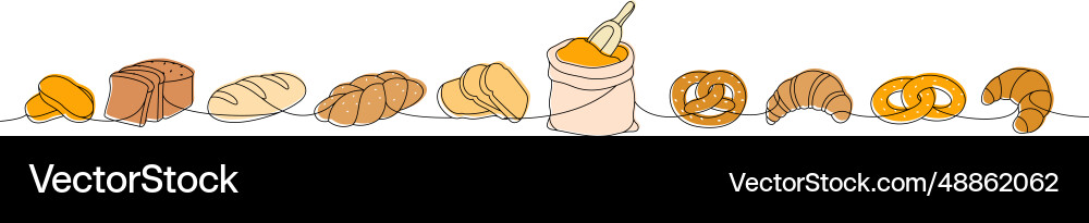 Set of breads one line colored continuous drawing vector image