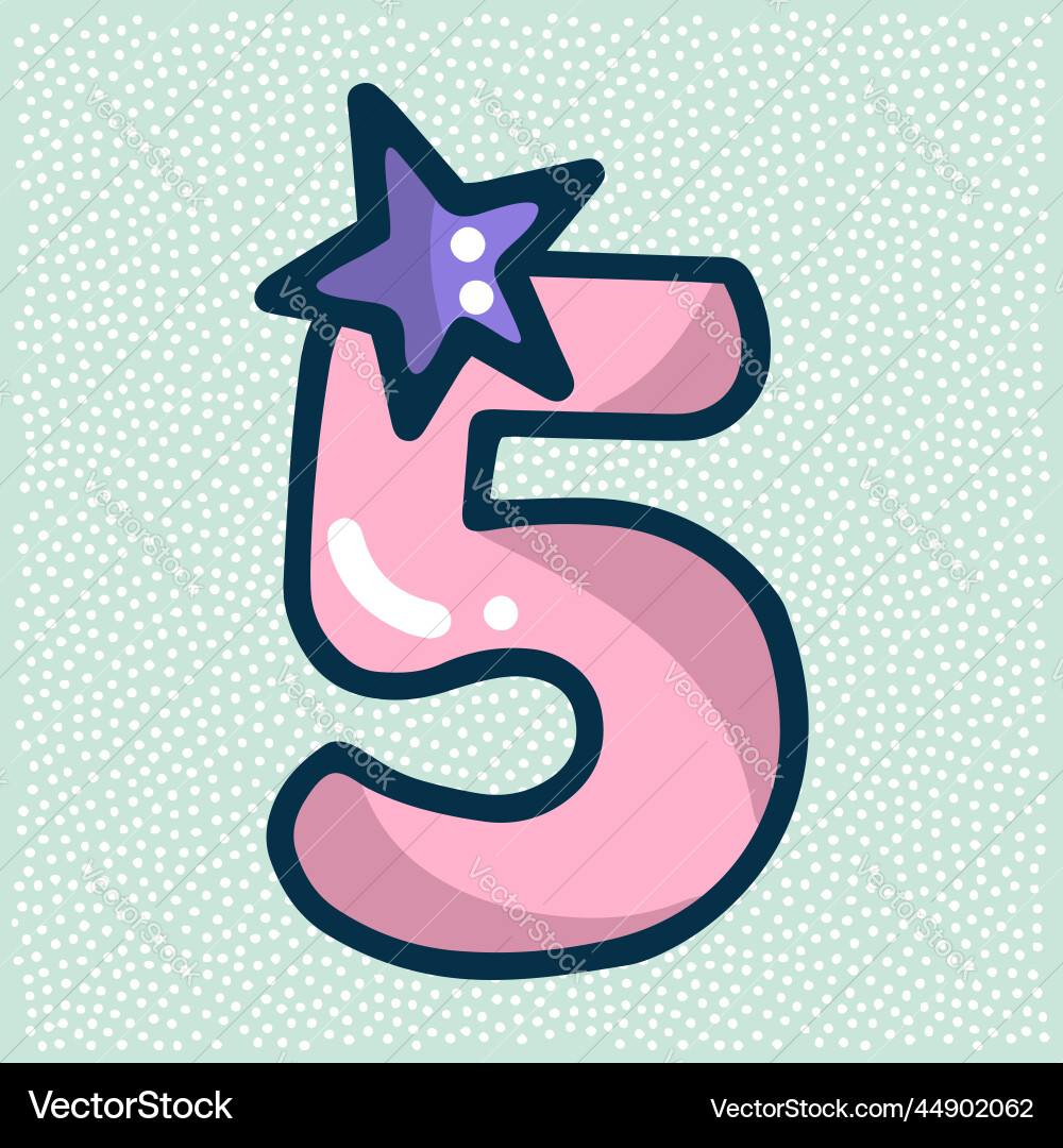 Unicorn font pink number 5 with a star Vector Image