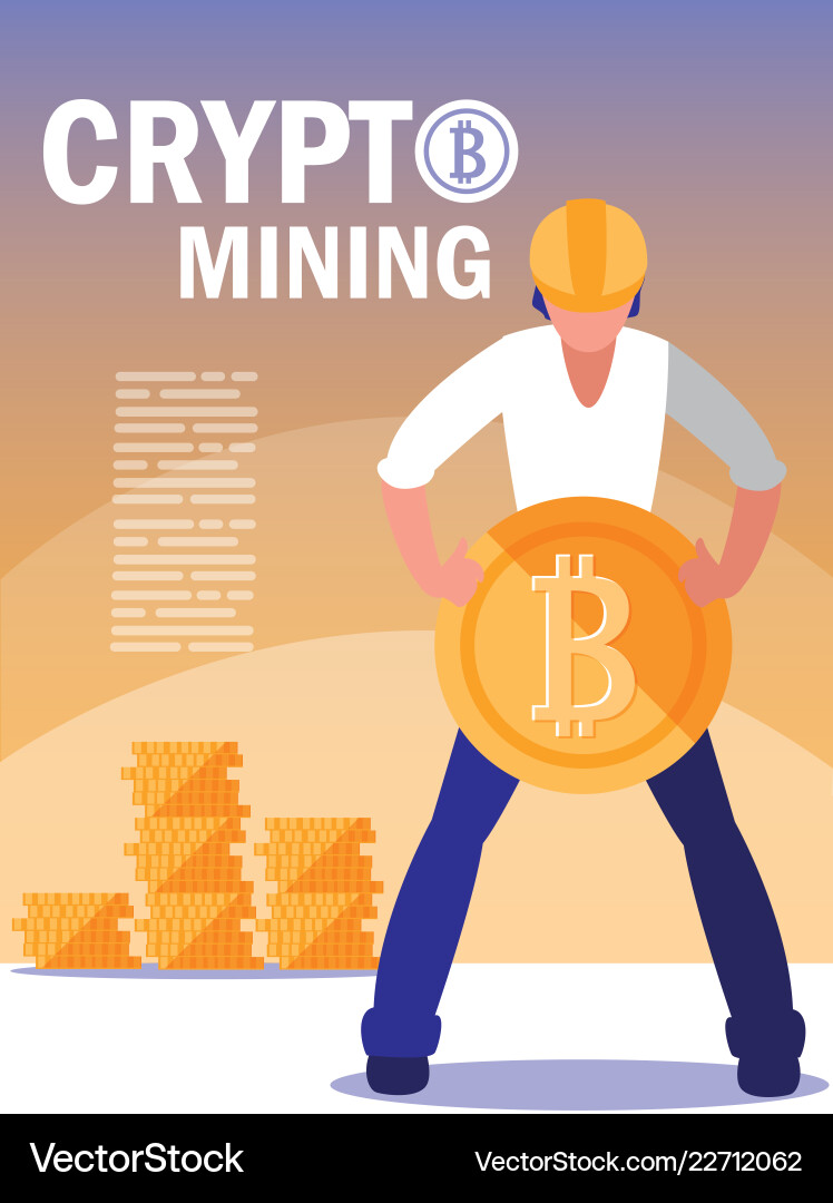 Worker crypto mining bitcoins – Royalty-Free Vector | VectorStock